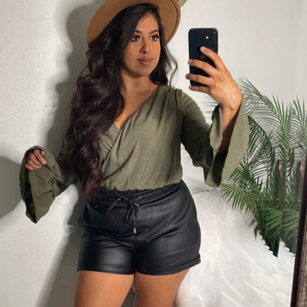 Olive Surplice Bell Sleeve Top